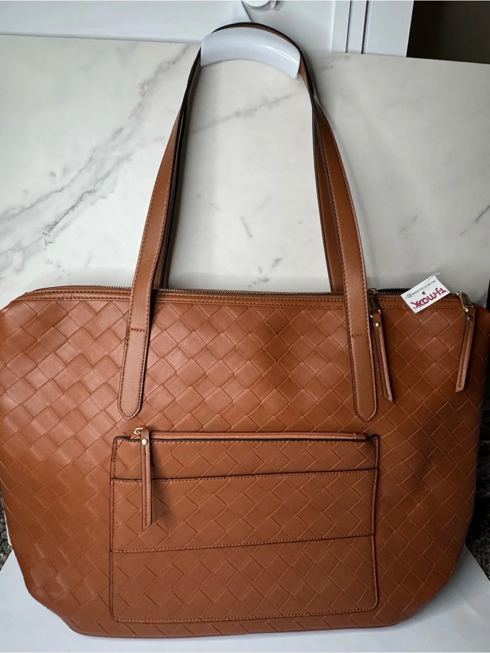 NWT Ellen Tracy Woven Laptop Tote Bag Brown Work Office